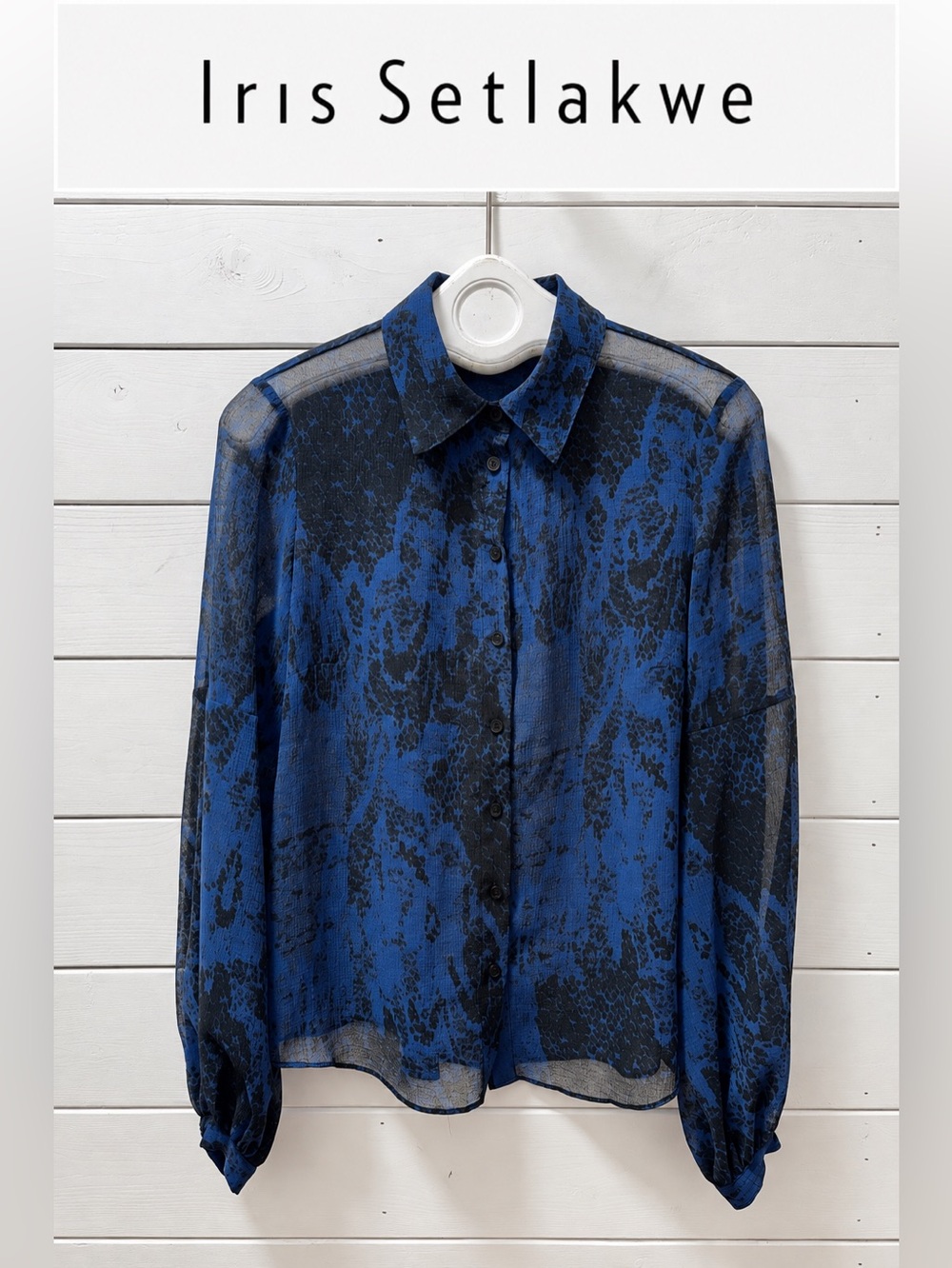 IRIS SETLAKWE Sheer Printed Blouse – Blue & Black – Size 8